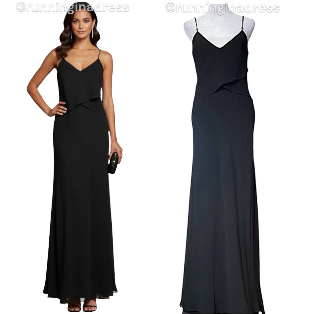 Jovani Black Low Back Gown Gemstone Straps Side Slit Formal Dress Size 8